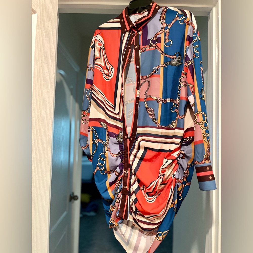 Tunic Collar oversized Shirt Dress